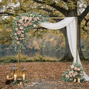 4 PCS Champagne Rose Triangle Corner Flower Row Arrangement Set Silk Floral Decor for Weddings Backdrops Events 39.4 x 17.7 x 7.9 Inches Pre Connected Reusable