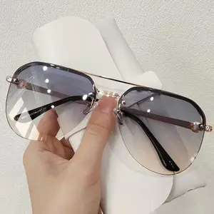 New Fashion Metal Half-Frame Sunglasses for Women | Classic Double Beam Design | Stylish Outdoor Shades with UV Protection | Perfect for Summer, Travel & Everyday Fashion