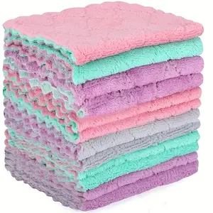 5 or 10pcs Coral Fleece Dish Cloths, Highly Absorbent Cleaning Cloths for Home Use, Non-Oily Multi-Use Wipes for Kitchen and Tables, Soft Cleaning Towel
