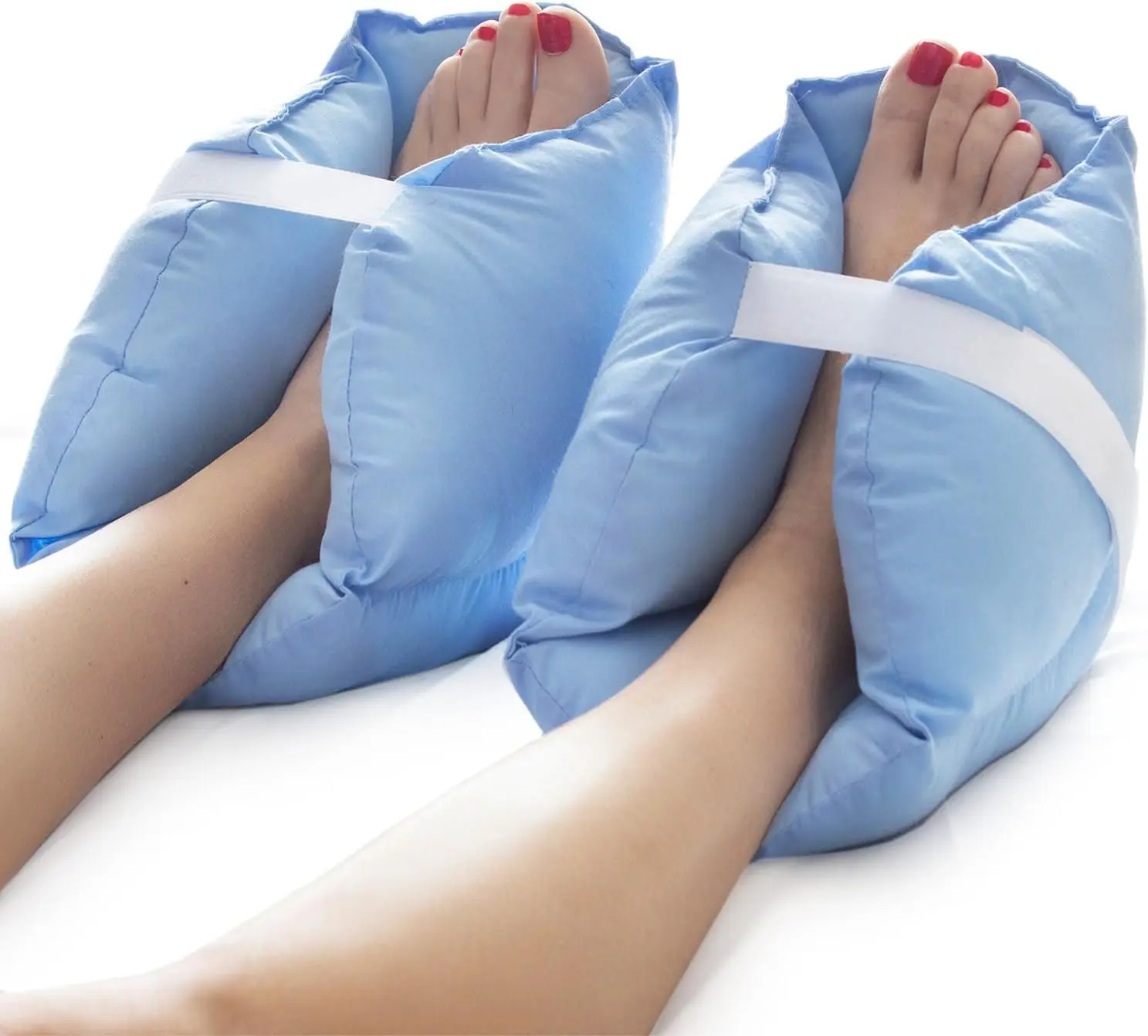 Heel Cushion Protector Pillow to Relieve Pressure from Sores and Ulcers, Foot Pillow, FSA HSA Eligible, Adjustable in Size, Blue, White, Sold as a Set of 2