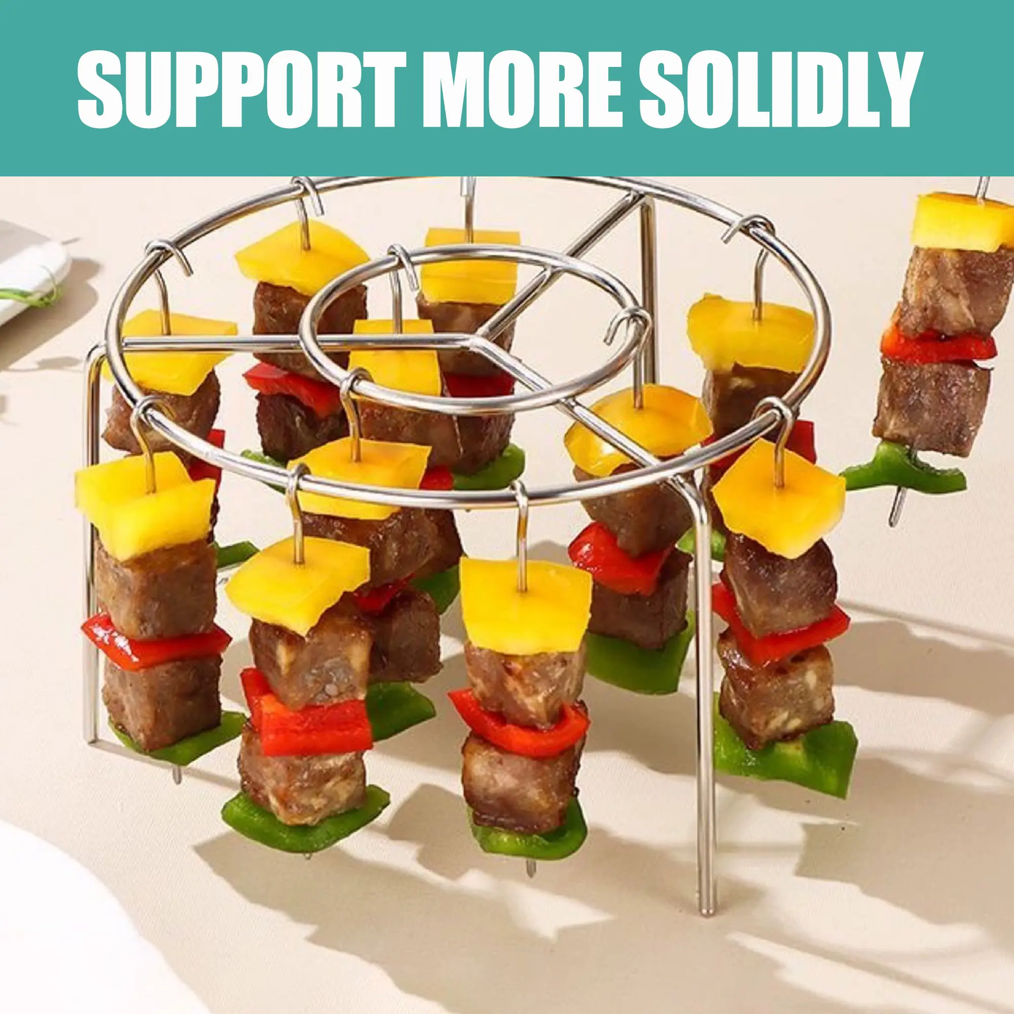 Stainless Steel 2-Count Air Fryer Skewer Rack - Grilling Accessories, Solid Metal BBQ Tool with 360° 3-Dimensional Baking, Even Heat Distribution, Excellent Airflow, High-Temp Resistant, Easy-Clean for Family Meat Cooking, Barbecue Cooking Kitchen, Bbq To
