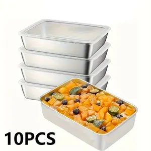10-Piece Stainless Steel Sealed Food Storage Containers Set, Reusable Square Lids, Stackable Lunch Boxes, Dishwasher Safe, Kitchen & Dining Use, Reusable Snack Containers