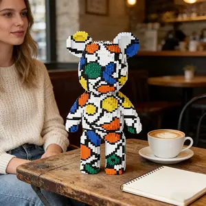 Colorful Patchwork Bear 3D Puzzle Building Blocks Decoration, Bookshelf Home Office Cabinet Decor, Party Living Room TV Stand Display