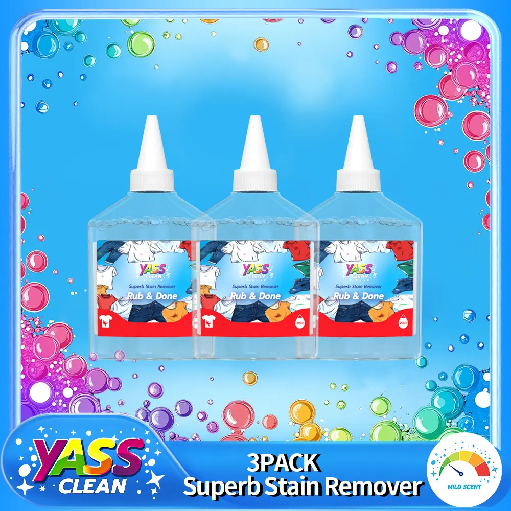 Yass Clean Enzyme Power Stain Treater - 8.6oz (255ml) 3-Pack Fabric Safe Essential for Newborn Baby (0-3 Years) Food, Grease Stains on Laundry, Underwear, Fabric