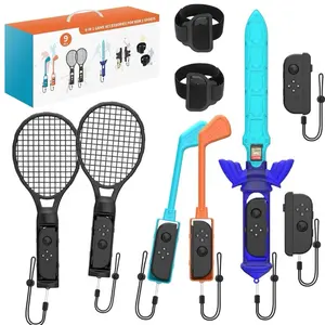 Switch2 Sports Accessories, Vilante 9 in 1 Switch Sports Accessories Bundle for Nintendo Switch2 Sports Family Accessories Kit for Switch2 with Tennis Rackets Golf Culbs JoyPad Grips Sword Leg Straps