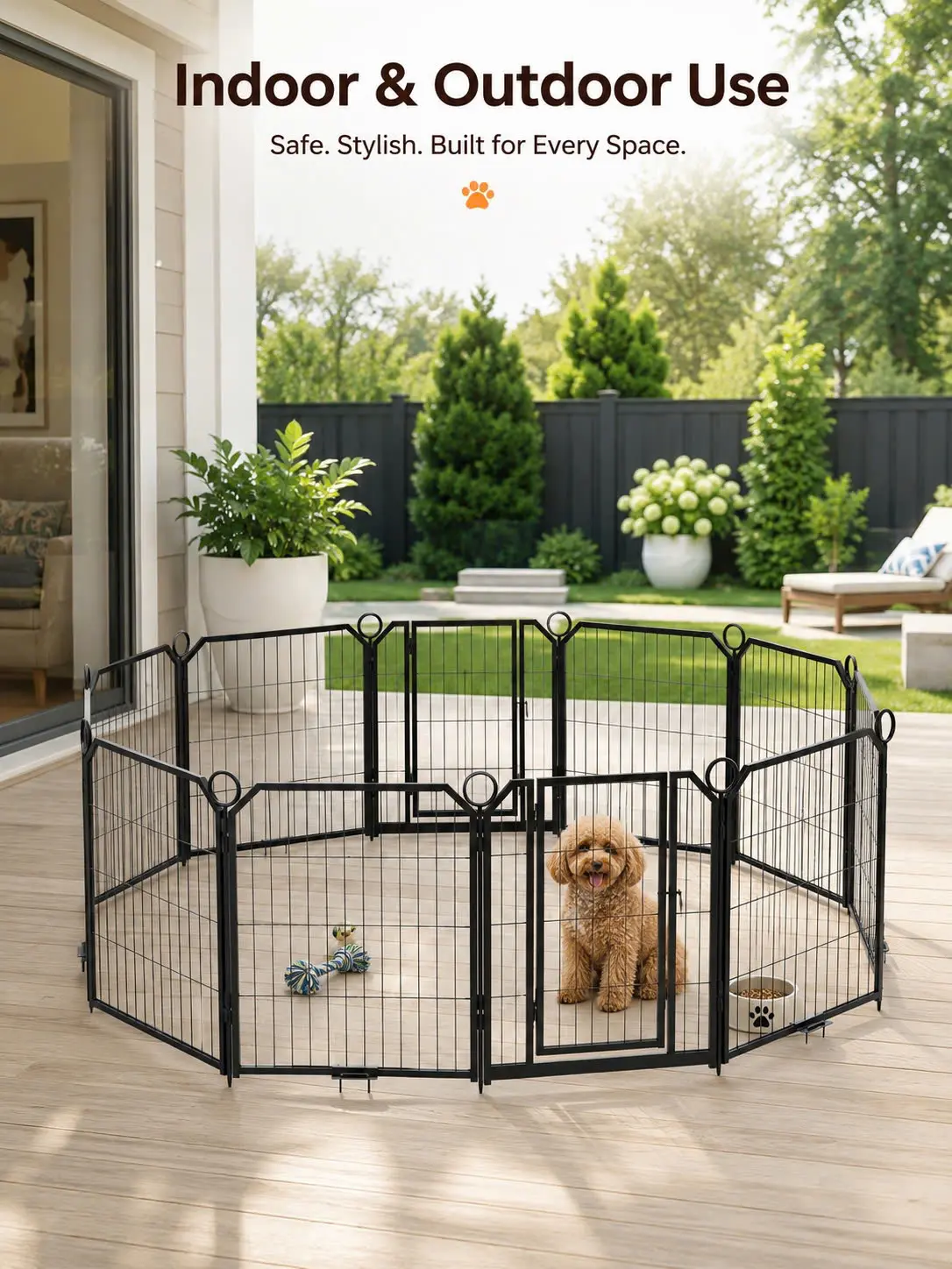 Dog Playpen Outdoor, Heavy Duty Metal Pet Fence with Multiple Panel Sizes (24 Inch 8/16 Panel) for Indoor and Outdoor Use