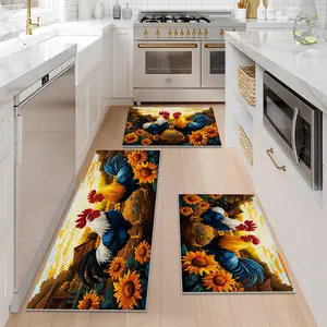 1/2/3PCS Farmhouse Kitchen Rugs,Rooster and Sunflower Pattern Home Decor,Pineapple Texture Design Floor Mat, Washable Non-Slip Kitchen Runner Rug,Doormat 16"X24"+20"X32"+20"X47"