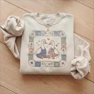 Embroidered Geese Sweatshirt, Vintage Grandma Geese Shirt, Cottagecore Folk Art Goose, Cozy Retro Animal Tee, Animal Lover Gift