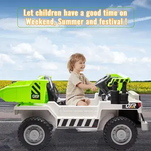 Summervibes Flash Sale Toy Items: 12V 4WD Kids Electric Ride-On Dump Truck, equipped with remote control, power dump bed and shovel. 2 speed modes with Bluetooth music, perfect construction toy gift for boys