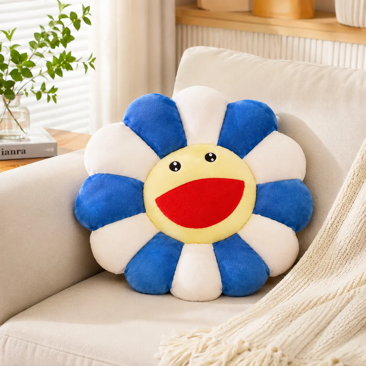 MIUVA Flower Plush Pillow Sunflower Cushion 16.5in 42cm Soft Comfortable Colorful Sunflower Plush Toy for Home Bedroom Restaurant Decor Durable Double-Sided Microfiber