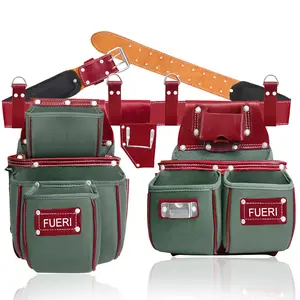 FUERI Premium Leather & Nylon Tool Belt Heavy-Duty Detachable Utility Pouch Set for Carpenter, Electricians & Construction Pros Durable & Organized