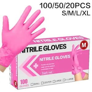 100/50/20 Pcs Nitrile Gloves, Multi Purpose Glove, Suitable for Tattooing, Nail Art, Hairdressing, Painting, Dishwashing, Food Preparation and Household Kitchen and Bathroom Cleaning, Available in White, Pink, Rose Red, Blue, Orange, Green and Black