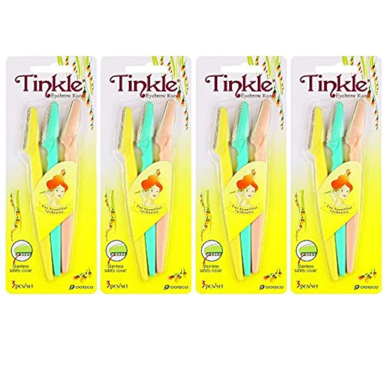 Dorco Tinkle Eyebrow Razors for Women, Dermaplane Razor 3 Razors , Eyebrow Trimmer Dermaplaning Tool for Safe and Easy Thanksgiving Gift, Stocking Stuffer (4 Packs of 3)