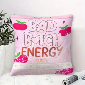 BAD Bitch Energy Juice Throw Pillow,Y2K Kawaii Cherry & Strawberry Print Cushion,Vibrant Pink Accent Pillow,Trendy Cherry Print Cushion,Soft & Plush Decorative Pillow for Couch,Bed,Dorm & Living Room