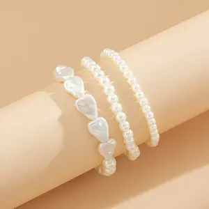 Three Elegant And Stylish White Faux Pearl Anklets from European And American Fashion.