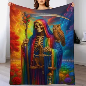 La Santa Muerte delas sieete potencias Flannel Blanket,  of the Dead Art Print Pattern, Soft Cozy Lightweight Warm, Suitablefor Halloween Decor, Home Decor, Living Room,Bedroom, Sofa, Travel, Perfect Gift for Birthday game day lola virgin mary worm