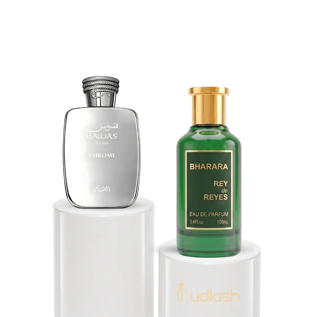 Ouldash Bundle | Hawas Chrome + Bharara Rey De Reyes | Men's Fragrance | 100 ML - 3.4 OZ | Eau De Parfum | Lavender - Geranium & Nutmeg