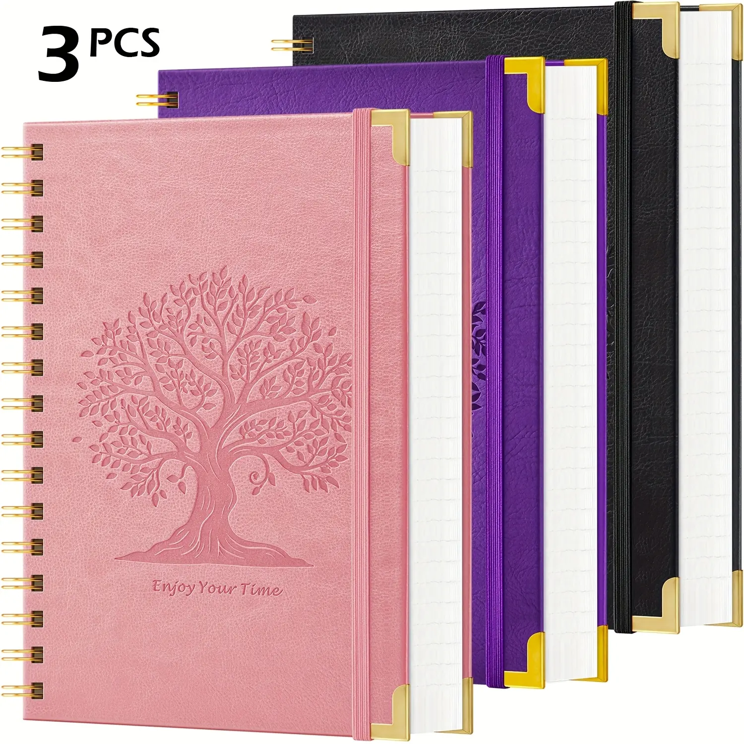 3PCS A5 Spiral Hardcover Creative Office Notepads, 300-Page College Ruled Journals, 100GSM Thick No-Bleed Paper, Faux Leather Cover, Office Stationery Supplies (5.7in x 8.4in), Creative Office Notepad