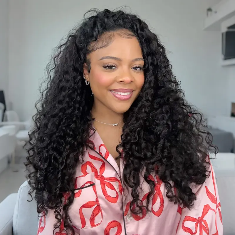 ISEE HAIR 250% Water Wave Wear Go Half Wig Invisible Hairline 150% & 180% & 250% Glueless Human Hair Wigs Seamless Blend Flip Over Wig Beginner Friendly Vacation Hair,summerhairstyles#SummerWins #DealsForYouDays