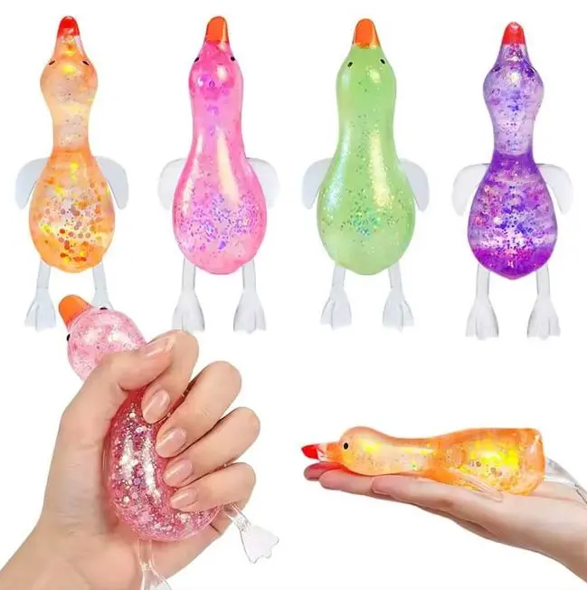 Glitter Duck Squishy Stress Relief Toy Sugar Maltose | TPR Material | Random Color | Soft Squeeze Fidget Toy for Anxiety Relief | Portable decompression squeeze ball