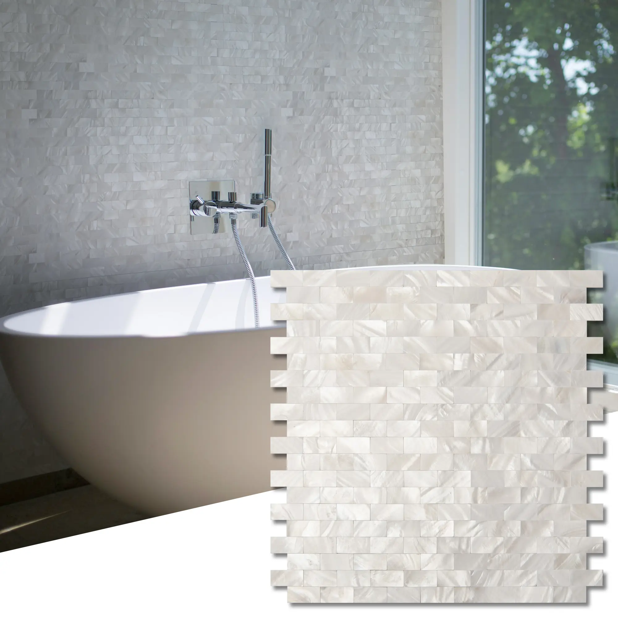Art3d 10-Sheet Organic Texture Mother of Pearl Shell Mosaic Tile - 12"x12" Groutless Subway Tile for Kitchen Backsplash, Shower Wall, Poolside Accents