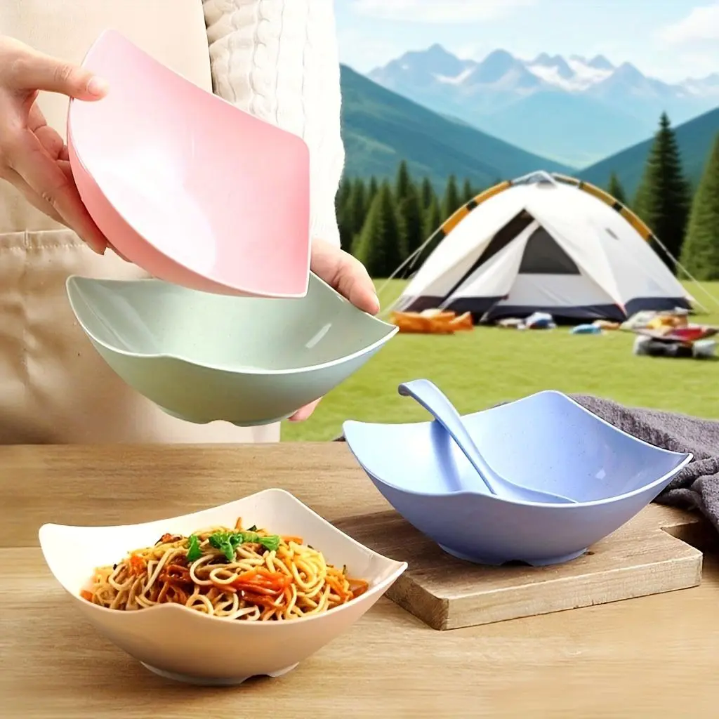 4pcs Plastic Soup Bowls Set, Square Salad Plates, Kitchen Bowls for Home Use, Western Cuisine, Noodle Bowls, Salad Serving Bowls, Durable & Lightweight Dinnerware