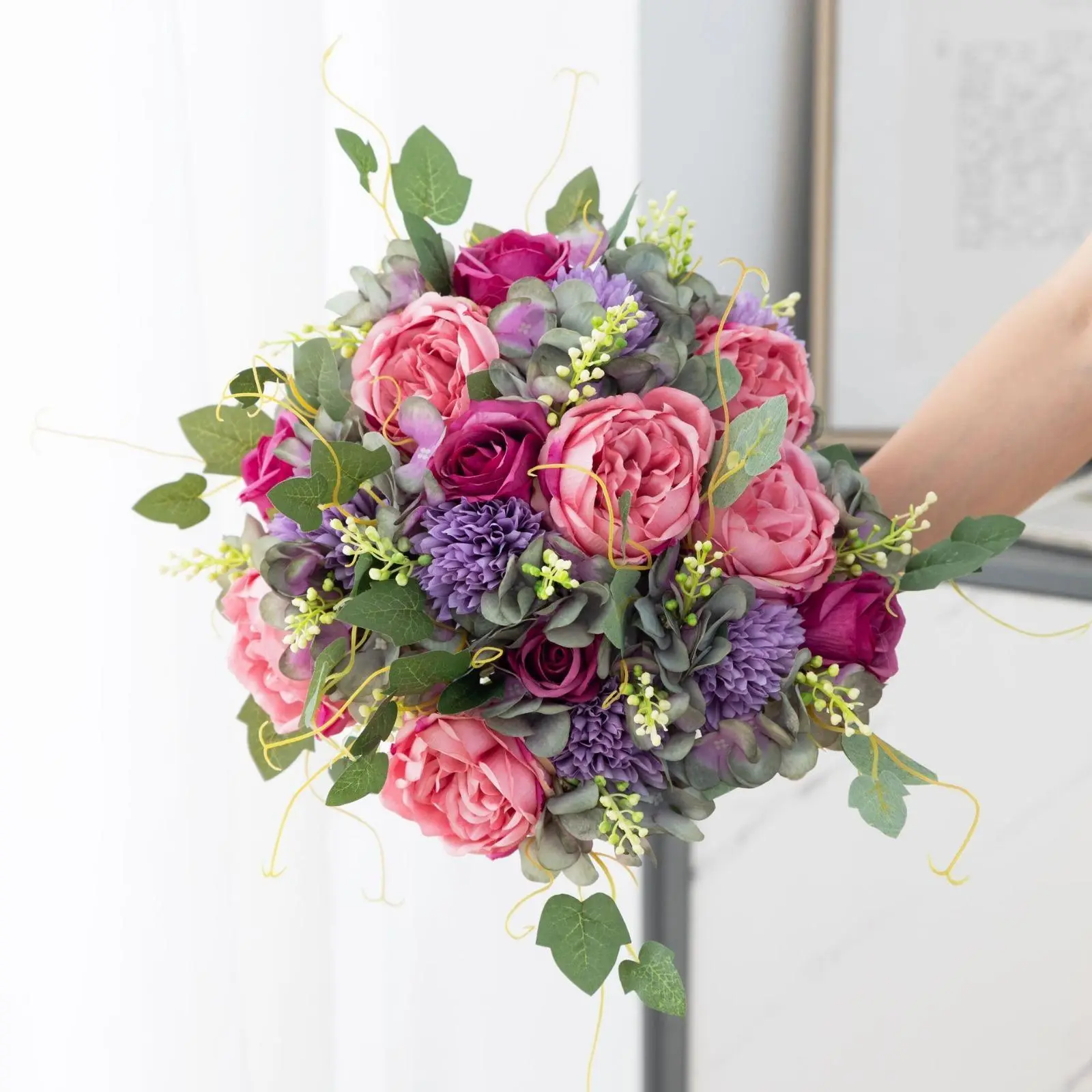 Luxury Champagne Artificial Hydrangea, Rose & Peony Silk Bouquet Set (2 Pieces) - Bridal Bouquet, Home Decorative Flowers for Wedding & Interior Decoration, Roses, Peonies