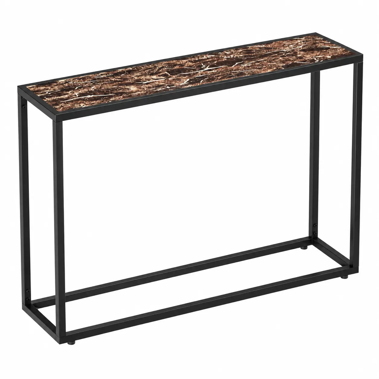 41.73 Inch Narrow Console Table, 11 Inch Deep Slim Entryway Table with Faux Marble Look Top, Industrial Sofa Table for Behind Couch, Hallway, Living Room, Small Spaces, Brown and Black