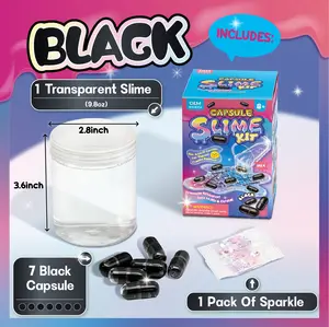 DLMdilemu Slime Safe Non-sticky Toy Crystal Mud Black Capsule 2-in-1 Foam Clay Kit with 7 Sparkle Pack for Kids & Adults 9.8oz Transparent Slime 7 Black Capsules Sparkle Pack Safe Fun Crafting squishies toys