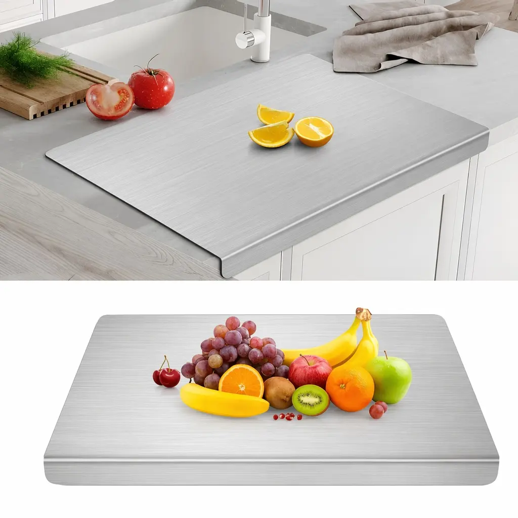 Stainless Steel Rectangular Chopping Board - Durable Solid Metal Build, Anti-Slip Base, Less Wobble, Easy-Clean Surface Saves Prep Time for Household Food Preparation