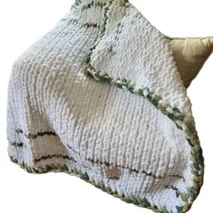 Serenity Hand-Knitted Blanket - Soft Handcrafted Design with Green Accents