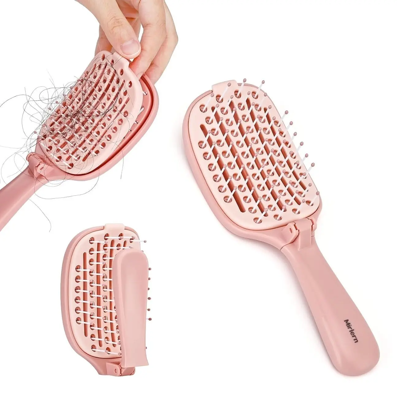 Foldable Self-Cleaning Travel Hair Brush, Pocket Hairbrush for Hair | Detangling Brush for Wet Dry Hair, Speed Dry Portable Mini Purse Hair Comb for Thin Thick Hair for Women (Pink)