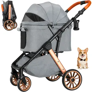 TLGREEN Foldable Dog Stroller for Medium Dogs Cats Up to 55 Lbs, Adjustable Height Handle, Pet Stroller with Aluminum and Carbon Steel Frame, Sun Shades, Storage Basket & Shock Absorbers, All-Terrain