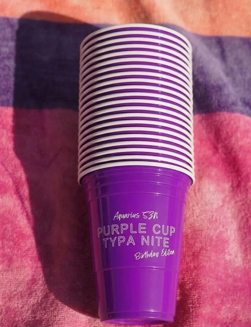 Purple Cup Typa Nite Disposable Party Cups – 10 Pack Purple Plastic Drinking Cups, Classic Party Design, Beer Pong & Game Night Supplies
