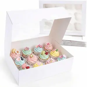 12 Count Cupcake Boxes, 6PCS Cupcake Container with Window, Holds 72 Pastry Boxes for Birthday Holiday Party Bakery Supplies, 13.2"x9.8"x4"