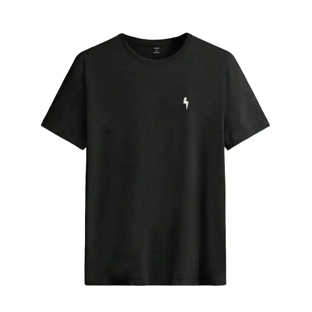 AXEPEAK Men’s Cotton Short-Sleeve Basic Tunic Shirt with Lightning Embroidery, Boyfriend Gift, For Work, Summer