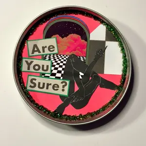 LUXE Trippy Fridge Magnet “Are You Sure?” Design with Checkered Background and Glitter Border Perfect for Magnetic Surfaces