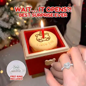 Looks Like a Cake… But It’s a Ring Box,Little Bear Cake Rotating Pink Ring Box for Proposal, Perfect for surprise gifts, birthdays, holidays, engagements, marriage proposals, or giving to female friends.surprise Ring Bearer Proposal Box Necklace Earrings
