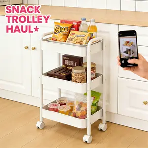 3-Tier Metal Rolling Utility Cart with Lockable Casters Space-Saving Storage Organizer with Handle Easy Assembly Large Capacity Perfect for Kitchen Bathroom Office Dorm & Baby Essentials Must-Have Home Organization Cart