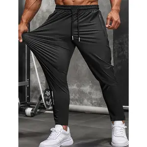 Men's high-stretch casual business-style cropped pants with an elastic waistband; lightweight, cool-to-the-touch ice-silk straight-leg pants with zippered pockets, perfect for golf, casual wear, and everyday use