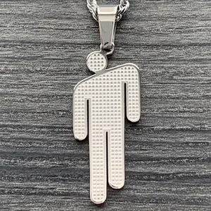 Billie Necklace - 1.25" Etched & Polished Stainless Steel Polo Pendant Laser Engraved Satin Finish Mirror Quality Shiny Reflective Choice of Chain Free Gift Included