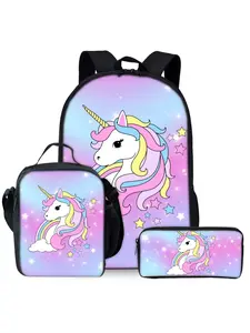 Unicorn & Pony Print 3-Piece Backpack Set, Includes Backpack, Lunch Bag and Pencil Case, Cute Backpack