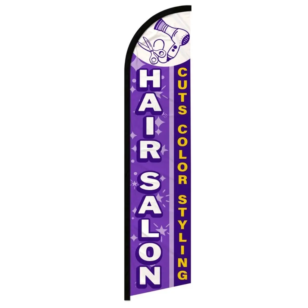 Purple Hair Salon Windproof Curved Shape Large Size Polyester Flag, Party Decoration Supplies Banner, Yard Sign Banner