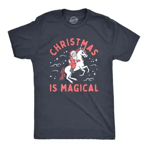 Mens Christmas Is Magical T Shirt Funny Santa Claus Fantasy Unicorn Tee for Guys Mens Funny T Shirts Cool Vintage Fashion T-Shirt Gift Classic Menswear Christmas Apparel for Men Funny Sarcastic Short Sleeve Navy -