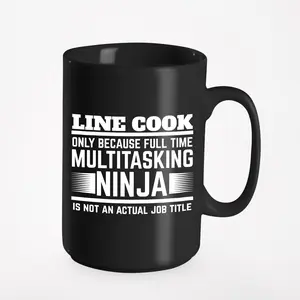 Line Cook Multitasking Ninja, Black 15oz Ceramic Mug