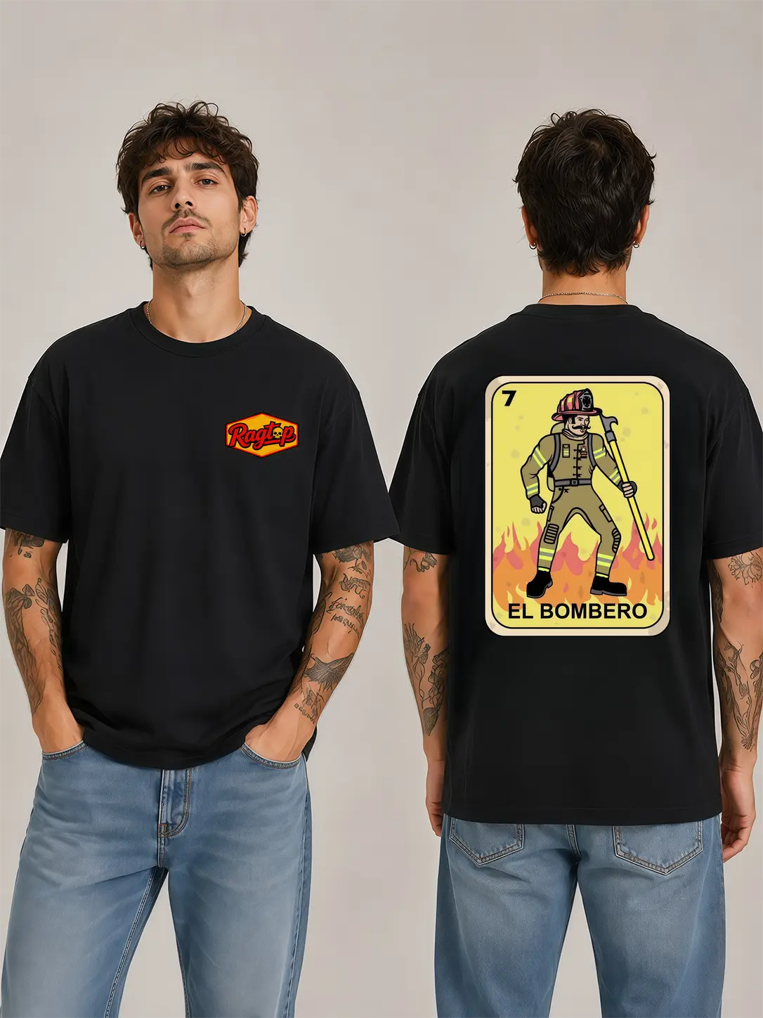 [Graphic T-Shirt] firefighter shirt - Ragtop Firefighter EL BOMBERO Graphic Tee, Spanish Firefighter Heritage Design, Fire Rescue Inspired Apparel,cotton tee,printed shirts for men