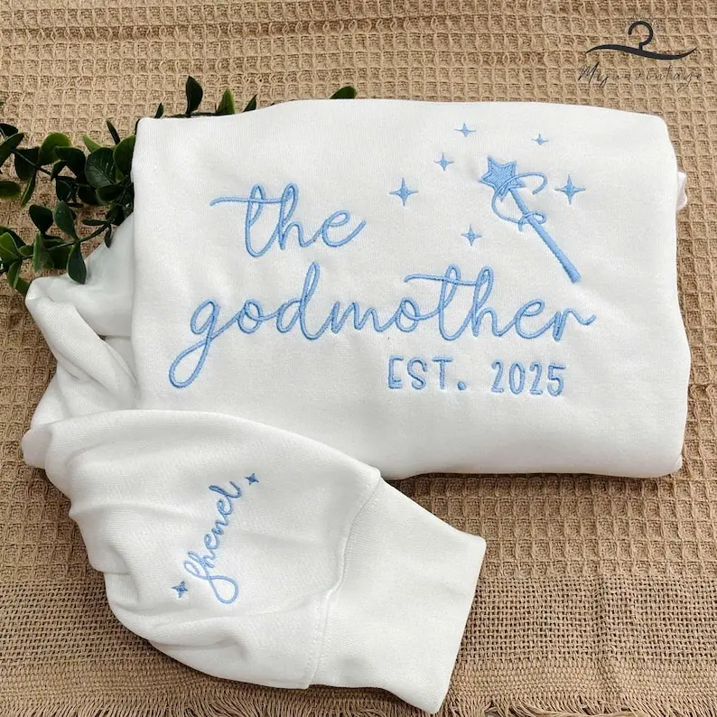 Embroidered The Godmother Sweatshirt, Fairy Godmother T-Shirt, Baptism Gift Shirt, Gift For Godmother, Godmother Shirt With Custom Name.