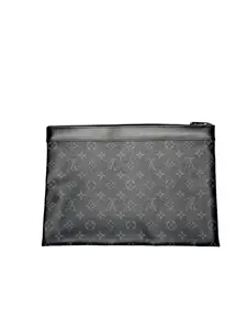 Pre-owned Louis Vuitton Coated canvas Clutches & Wristlets Pochette Voyage Clutch/Wristlet Black/Grey Monogram Eclipse, Good Condition, 9.8x7.5", S012260225130