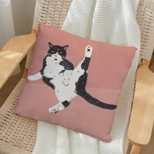 Cow Cat Plush Cushion Cover Set, Cartoon Cute Print, No Insert, 45x45cm, Sofa Pillowcase, Home Bed Backrest, Car Office Chair Pad
