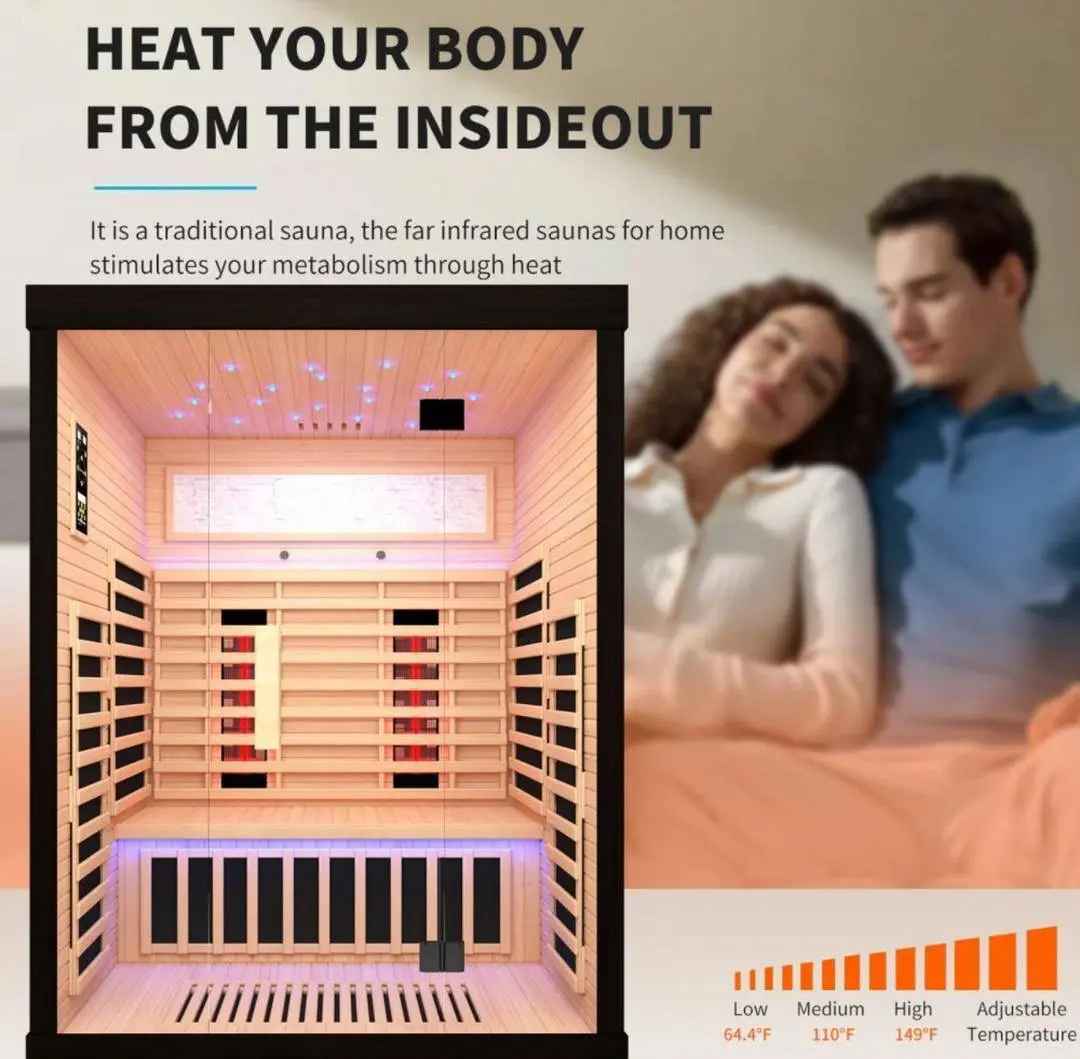 Portable Home Hemlock Sauna Room 2100W Far Infrared Detox Sauna 2 Person Spa